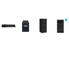4 Black APT SIZE APPLIANCE : 24" 9.8CF Refrigerator, 18" Dishwasher Energy Star, 24" Hood, 24" Electric Range Oven