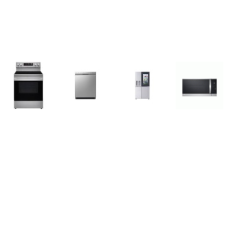 LG 4 STAINLESS APPLIANCE PKG: Smart Range 5 Elements 6.3 cu. ft. Convection Oven AirFry Self Clean, 1.8CF OTR MW 300CFM Sensor Cook, Dishwasher 48 dB 3rd Rack Stainless Interior ENERGY STAR, 36 Inch Freestanding Side by Side Smart Refrigerator InstaV