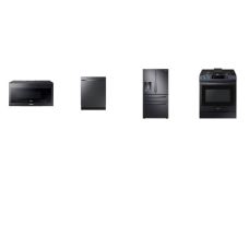 SAMSUNG 4 BLACK STAINLESS : Slide-In Smart Gas Range Air Fry Convection, Dishwasher StormWash 48 dBA 3rd Rack, 2.1cf OTR MW 400CFM, 28CF French 4-Door Refrigerator EXT WD FlexZone Drawer