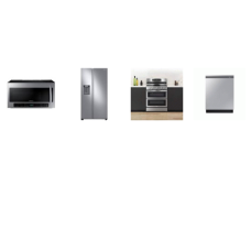 Samsung 4 STAINLESS STEEL PKG: 30 Inch Gas Smart Range 5 Burners 6.0 Cu. Ft. Convection+ Air Fry Self-Clean Flex Duo Oven, 2.1CF OTR MW 400CFM, Fully Integrated Smart Dishwasher 42dBA Half Load Option, 36 inch Counter Depth Side by Side RefrigeratorE