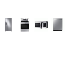 Samsung 4 STAINLESS : Electric Range Oven, 1.6cf OTR MW 300CFM, Dishwasher 53DBA, 36 Inch Side by Side Refrigerator WD