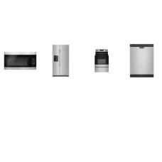 Amana 4 STAINLESS STEEL APPLIANCE PACKAGE : Smooth Top Electric Range Oven, 1.6CF OTR MW 300 CFM, 59 dBA Dishwasher, 24.5CF 36 inchW Side by Side Refrigerator Ice/Water Dispenser