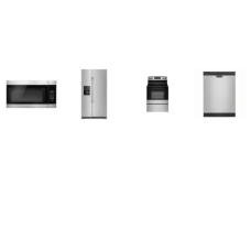 Amana 4 STAINLESS : Smooth Top Electric Range Oven, OTR MW, 59 dBA Dishwasher, 24.5CF 36 inchW Side by Side Refrigerator Ice/Water Dispenser