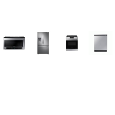 Samsung 4 STAINLESS STEEL PKG: 2.1CF OTR MW 400CFM, 30 Inch Slide-In Smart Gas Range Convection Oven Self Clean, Fully Integrated Smart Dishwasher 42dBA Half Load Option, 27 CF French Door Refrigerator External Water/Ice Dispenser