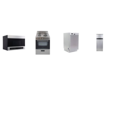 Avanti Stainless 4 APT SIZE PKG: 18 inch Dishwasher 53 dBa, 24 inch Electric Coil Range Glass Oven, 24 Inch OTR Microwave 300 CFM, 22"W 7.3CF Refrigerator