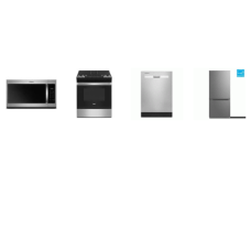 4 STAINLESS STEEL APPLIANCE PACKAGE : Whirlpool 30 inch Slide In Gas Range Oven Self Clean, 1.7CF OTR MW 300 CFM, 55 dBA Dishwasher, And Element 30 Inch Freestanding Bottom-Freezer Refrigerator 18.7CF