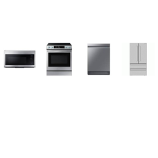 4 STAINLESS STEEL APPLIANCE PACKAGE : Samsung 30 Inch Smart Slide-In Electric Range True Convection Oven Air Fry, 1.7 cu. ft. Over-The-Range Convection Microwave 300CFM, Fully Integrated 3rd Rack 39 dBA Dishwasher, And Sharp 36 Inch French 4-Door Cou