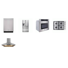 Thor Kitchen 5 Stainless : 30 Inch Wall Convection Oven, 30 Inch Gas Cooktop, Wall Mount Chimney Range Hood, Dishwasher 46 dB, COUNTER DEPTH FRENCH 4-DR REF WD