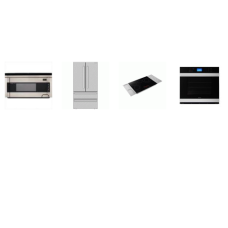Sharp 4 Stainless : 30 Inch Drop In Cooktop Side Trims, Carousel OTR Microwave, 30 Inch Single Electric Wall True European Convection Oven, 36 Inch French 4-Door Counter Depth Refrigerator W/Ice Maker