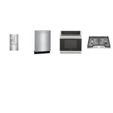 Frigidaire 4 Stainless Steel APPLIANCE PACKAGE : 30 Inch Gas Cooktop 4 Sealed Burners Continuous, 30 Inch Single Electric Wall Oven True Convection Temperature Probe Self-Cleaning, Fully Integrated Dishwasher 52dba, 27.8 cu. ft. French Door Refrigera