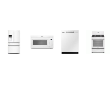 4 WHITE APPLIANCE PKG: Whirlpool Gas Range Oven, 1.7CF OTR MW 300 CFM,  And SAMSUNG 31cf French 4Door Refrigerator External Ice/Water Dispenser, 3rd Rack Dishwasher 51DBA ENERGY STAR