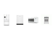 4 WHITE APPLIANCE PKG: Whirlpool 5brs Gas Range Oven, OTR MW, 55dBA Dishwasher And SAMSUNG 31cf French 4Door Refrigerator External Ice/Water Dispenser