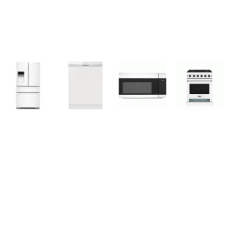 4 WHITE APPLIANCE PKG: Thor Kitchen Professional Slide In Gas Range Convection Oven, Frigidaire OTR M ,  Dishwasher, SAMSUNG 31cf French 4Door Refrigerator External Ice/Water Dispenser
