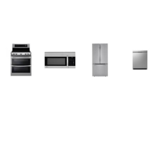 LG 4 STAINLESS STEEL PACKAGE: 5ELE Ceramic Glass Electric Range Double Oven ProBake Convection, 1.7CF OTR MW 300CFM, Dishwasher 48 dB 3rd Rack Stainless Interior ENERGY STAR, 33 inchW 25 cu. ft. French Door Refrigerator W/Ice Maker