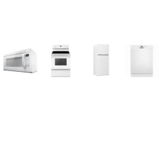 4 WHITE APPLIANCE PACKAGE : Amana Smoothtop Electric Range Oven, 1.6CF OTR MW 300 CFM, ENERGY STAR 56DBA DISHWASHER, And beko 28 inch Freestanding Top Freezer Counter Depth Refrigerator Ice Maker