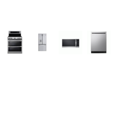LG 4 STAINLESS : Electric Range Double Oven ProBake Convection, 1.8CF OTR MW 300CFM, TrueSteam Dishwasher 44 dBA,  , 30 Inch French Door Refrigerator External Water Ice maker