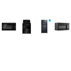 4 BLACK APPLIANCE PKG : 18.0 CU. FT. TOP FREEZER REFRIGERATOR, 1.6CF 300CFM OTR MW,  Dishwasher, Smooth Top Electric Range Oven