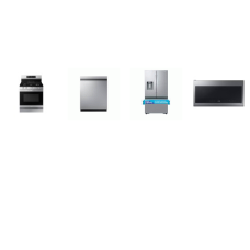 Samsung 4 Stainless : 46 dBA Dishwasher StormWash, 2.1CF OTR MW, GAS RANGE Convection Oven Air Fry Griddle, French Door Counter Depth Refrigerator External Filtered Water Four Ice Types Dual Auto Ice 