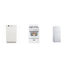 APT SIZE 3 WHITE APPLIANCE PKG: AVANTI 18 inch Stainless Steel Interior Dishwasher Energy star, 24 inch GAS RANGE GLASS DOOR OVEN, And Element 24"W 10.1 cu. ft. Top Freezer Refrigerator