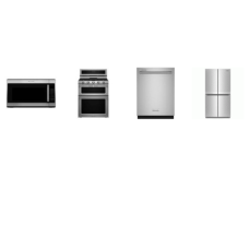 Kitchenaid 4 Stainless : Gas Range Double Oven True Convection, 2.0CF OTR MW 400 CFM, 44 DBA Dishwasher, Counter-Depth 4-Door Refrigerator Ice Maker