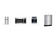 Frigidaire 4 Stainless : 5 Element Electric Slide-In Range Oven, 1.8CF OTR MW, Dishwasher 52dba, 18.3 Cu. Ft. Top Freezer Refrigerator Integrated Handle