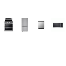 LG 4 STAINLESS STEEL PACKAGE: 5ELE Ceramic Glass Electric Range Double Oven ProBake Convection, 1.8CF OTR MW 300CFM Sensor Cook,Dishwasher 50 dBA Stainless Interior ENERGY STAR, 33 inchW 25.5CF Drawer Bottom Freezer Refrigerator Factory Installed Ice