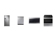 Samsung 4 STAINLESS : Slide-in 5BRS Gas Range Convection Oven Air Fry, 2.1cf OTR MW 400CFM, Dishwasher 44 dBA 3rd Rack, 28 cu. ft. 4-Door French Door Refrigerator WD