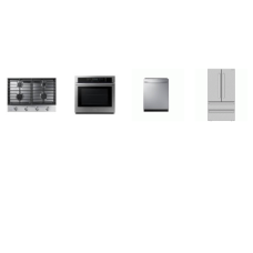 4 STAINLESS STEEL APPLIANCE PACKAGE : Samsung Fully Integrated Dishwasher 3rd Rack StormWash 42 dBA, Continuous Cast Iron Grates 30 inch Gas Cooktop, 30 Inch Single Wall Oven Steam/Self Clean, And Sharp 36 Inch French 4-Door Counter Depth Refrigerato