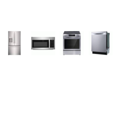 Frigidaire 4 Stainless : Electric Range Smooth Top Slide In Convection Oven, Counter Depth French Door Refrigerator WD, 49 dBA Dishwasher, 1.8CF OTR MW