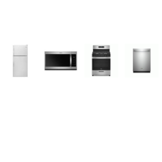 Whirlpool 4 STAINLESS STEEL APPLIANCE PACKAGE : Continuous 5 Burners Gas Range Oven, 1.7CF OTR MW 300 CFM, Fully Integrated Dishwasher 51 dBA 3rd Rack ENERGY STAR, 18.2 cu. ft. Top-Freezer Refrigerator