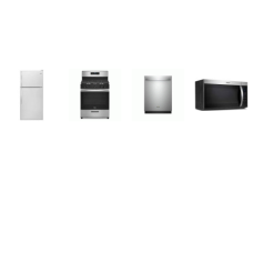 Whirlpool 4 STAINLESS : 5 Burners Gas Range Oven, OTR MW, Dishwasher 51 dBA 3rd Rack, 18.2 cu. ft. Top-Freezer Refrigerator