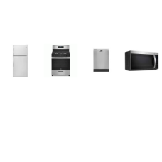 Whirlpool 4 STAINLESS : 5 Burners Gas Range Oven, OTR MW, Dishwasher 57 dBA, 18.2 cu. ft. Top-Freezer Refrigerator