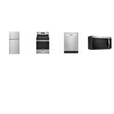 Whirlpool 4 STAINLESS : 5 Burners Gas Range Oven, OTR MW, 55 dBA Dishwasher, 19 cu. ft. Top-Freezer Refrigerator