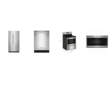 Maytag 4 STAINLESS : Smooth Top Electric Range, 1.7 cu. ft. OTR MW, Dishwasher 51 dBA, 36 Inch Side-by-Side Refrigerator 24.9 Cu. Ft. 