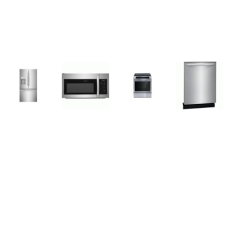 Frigidaire 4 Stainless : Induction Slide In Range Convection Bake Oven, 1.8CF OTR MW, 52 dBA Fully Integrated Dishwasher, 27.8 cu. ft. French Door Refrigerator External WD