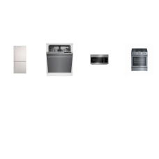 Blomberg 4 STAINLESS STEEL APPLIANCE PKG : 29.2 inchW 16.2CF Bottom Freezer Refrigerator Energy Star With Ice Maker, 1.5CF OTR Convection MW 300 CFM, Energy Star Dishwasher 48 dB, 30 Inch Slide-In Gas Range Convection Oven