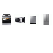 Samsung 4 STAINLESS : Slide-in Electric Range Air Fry Convection Oven, 1.6cf OTR MW 300CFM, Dishwasher AutoRelease 51dBA, Counter Depth Smart 3-Door French Door Refrigerator AutoFill Water Pitcher