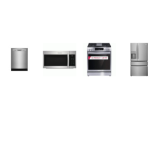 Frigidaire Gallery 4 Smudge-Proof STAINLESS APPLIANCE : Slide-In Electric Range Convection Oven Air Fry, 1.9CF OTR MW 400 CFM, 49 dBA Fully Integrated Dishwasher ENERGY STAR, 36 Inch Counter-Depth French 4-Door Refrigerator External Ice/Water Dispens