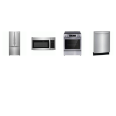 Frigidaire 4 APPLIANCE PACKAGE (1 Brushed Stainless + 3 Stainless Steel ) : Electric Range Smooth Top Slide In Covection Self Clean Oven, 1.8CF OTR MW 300 CFM, Fully Integrated Dishwasher 54dba ENERGY STAR, 32 Inch Counter-Depth French Door Refrigera