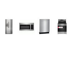 Frigidaire 4 Stainless Steel Package: SMOOTHTOP ELECTRIC RANGE Convection Air Fry Self Clean OVEN, 1.8CF OTR MW 300 CFM, Fully Integrated Dishwasher 52dba, 36 Inch Counter Depth Side by Side Refrigerator External Water/Ice Dispenser