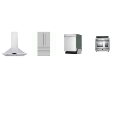 4 Stainless Steel Package : Verona 36 Inch Electric Range 5 Heating Elements Double Convection Ovens, 36 Inch Chimney Range Hood Remote Control 600 CFM, And Sharp Dishwasher 49 dBA, 36 Inch French 4-Door Counter Depth Refrigerator W/Ice Maker