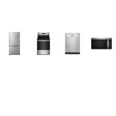 Whirlpool 4 STAINLESS : Smoothtop Electric Range Convection Self-Cleaning Oven Air Fry, 1.7CF OTR MW , Dishwasher 51 dBA, 33 inchW 21.9CF Pull-Out Bottom-Freezer Refrigerator Factory Installed Ice Maker Energy Star