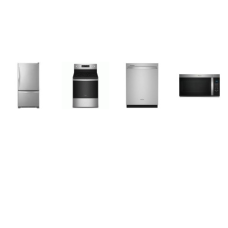 Whirlpool 4 STAINLESS : Smoothtop Electric Range Convection Self-Cleaning Oven Air Fry, 1.7CF OTR MW , Dishwasher 47 dBA, 33 inchW 21.9CF Pull-Out Bottom-Freezer Refrigerator Factory Installed Ice Maker Energy Star