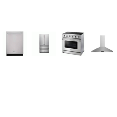 Thor Kitchen 4 Stainless : 36 Inch Professional Electric Range True Convection Oven, Pyramid Shape Range Hood, Dishwasher 46 dB 3rd Rack, Counter-Depth French 4-Door Refrigerator Ice maker