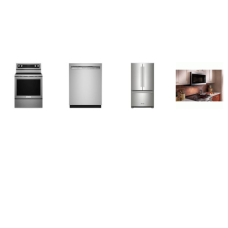 Kitchenaid 4 Stainless : Electric Range Even-Heat True Convection Oven, 1.9 CF OTR MW 400CFM, 47 DBA Dishwasher, Counter-Depth French Door Refrigerator Interior Water Dis
