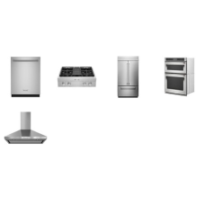 Kitchenaid 5 Stainless Package : 30 Inch Commercial-Style Gas Rangetop, Wall Mount Canopy Hood 400 CFM Blower, 30 Inch Double Combination Electric Wall Oven Microwave, 44 dBA Dishwasher, 42 Inch Built-In French Door Refrigerator