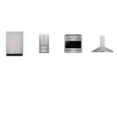 Thor Kitchen 4 Stainless : 36 Inch 6Brs Gas Range Convection Fan Oven, 36 Inch Wall Mount Range Hood 550 CFM, Dishwasher 46 dB, 36 Inch Counter-Depth French 4-Door Refrigerator Ice Maker