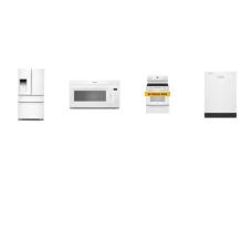 4 WHITE APPLIANCE PKG: Whirlpool Smoothtop Electric Range Oven No Preheat Mode, 1.7CF OTR MW 300 CFM, Fully Integrated Dishwasher 55 dBA, And SAMSUNG 31cf French 4Door Refrigerator External Ice/Water Dispenser