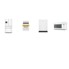 4 WHITE PKG: Whirlpool Smoothtop Electric Range Oven, OTR MW, Dishwasher 55 dBA, And SAMSUNG 31cf French 4Door Refrigerator External Ice/Water Dispenser