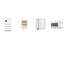 4 WHITE PKG: Whirlpool Smoothtop Electric Range Oven, OTR MW, Dishwasher 57dBA, And SAMSUNG 31cf French 4Door Refrigerator External Ice/Water Dispenser